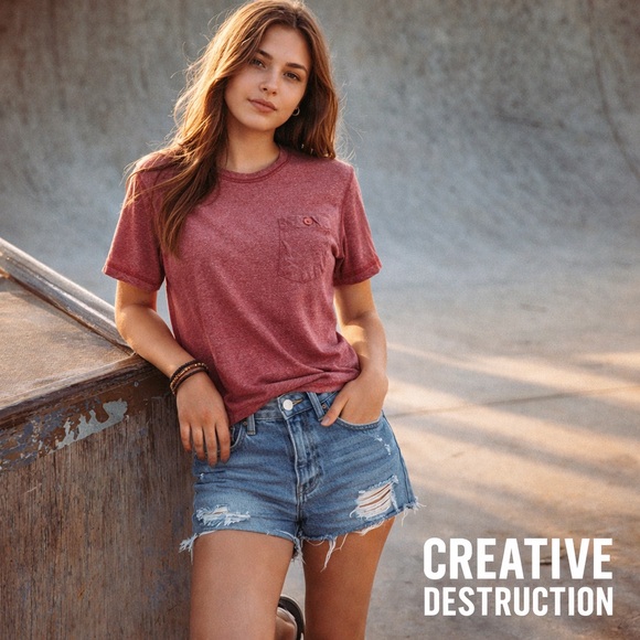 Creative Destruction Tops - Creative Destruction,Pocket Tee Heathered-Brick,Coastal Cotton Blend,Size M